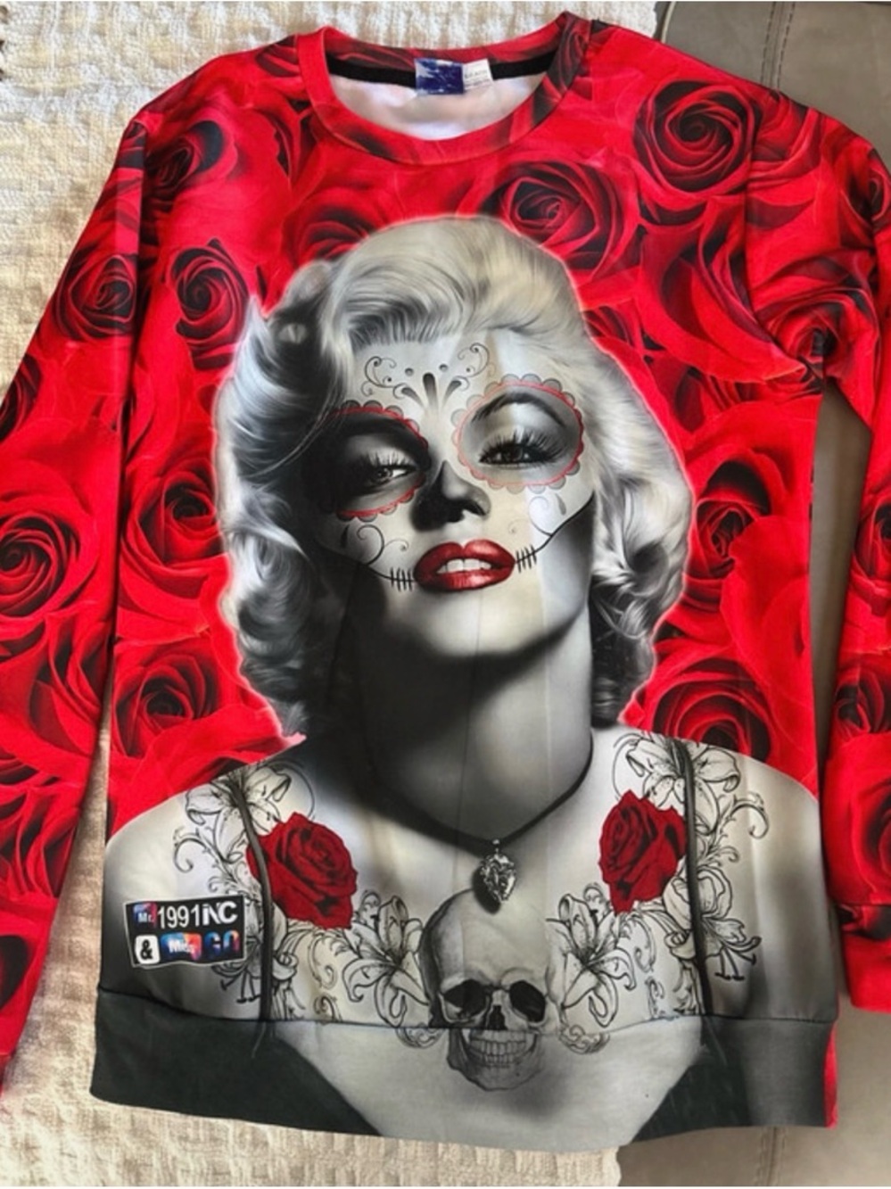 Vintage Style Day Of The Dead Marilyn Monroe Long Sleeve * Medium. NEW